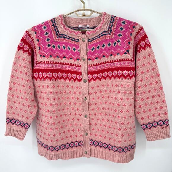 Frances Valentine Fair Isle Cardigan Sweater Pink Wool Size 2X NWT - Picture 1 of 8